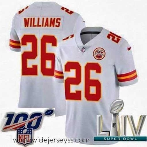 Marvelously styled 2020 Super Bowl LIV Nike Kansas City Chiefs #26 Damien Williams White Vapor Untouchable Limited Player NFL Jersey
