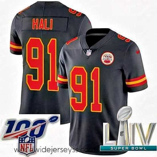 Exceptionally fashioned 2020 Super Bowl LIV Nike Kansas City Chiefs #91 Tamba Hali Limited Black Rush Vapor Untouchable NFL Jersey