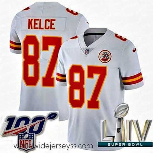 Exquisitely designed 2020 Super Bowl LIV Nike Kansas City Chiefs #87 Travis Kelce White Vapor Untouchable Limited Player NFL Jersey