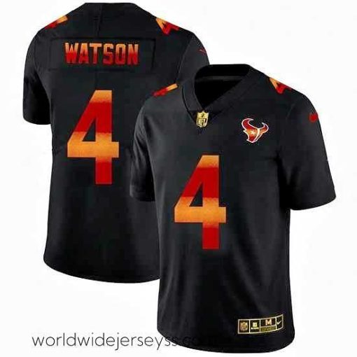 Exceptionally fashioned Houston Texans 4 Deshaun Watson Black Nike Red Orange Stripe Vapor Limited NFL Jersey