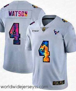 Marvelously styled Houston Texans 4 Deshaun Watson White Nike Multi Color 2020 NFL Crucial Catch Limited NFL Jersey