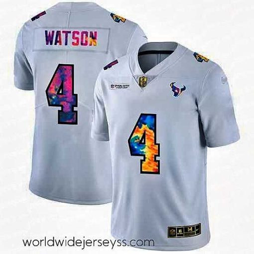 Marvelously styled Houston Texans 4 Deshaun Watson White Nike Multi Color 2020 NFL Crucial Catch Limited NFL Jersey