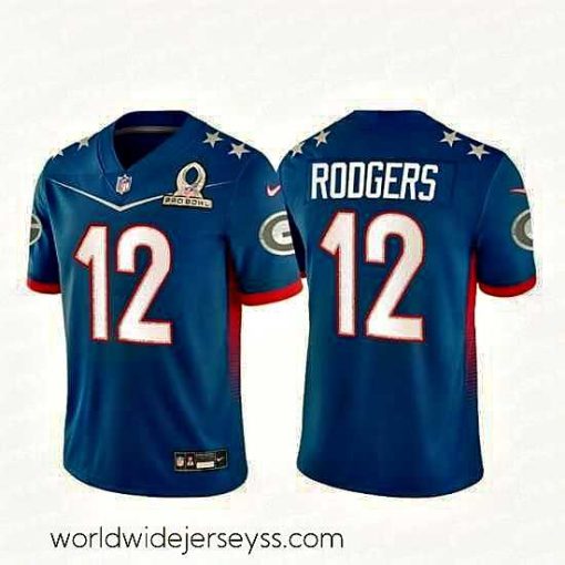 Finely crafted 2022 NFL Pro Bowl Green Bay Packers 12 Aaron Rodgers NFC Blue Jersey