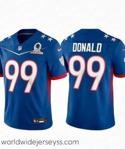 Marvelously styled 2022 NFL Pro Bowl Los Angeles Rams #99 Aaron Donald NFC Blue Jersey