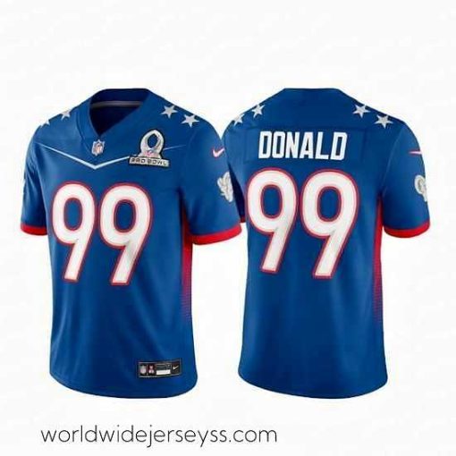 Marvelously styled 2022 NFL Pro Bowl Los Angeles Rams #99 Aaron Donald NFC Blue Jersey