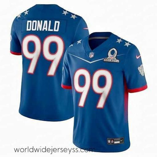 Exquisitely designed 2022 NFL Pro Bowl Los Angeles Rams 99 Aaron Donald NFC Blue Jersey