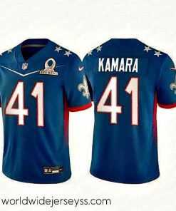Exceptionally fashioned 2022 NFL Pro Bowl New Orleans Saints 41 Alvin Kamara NFC Blue Jersey