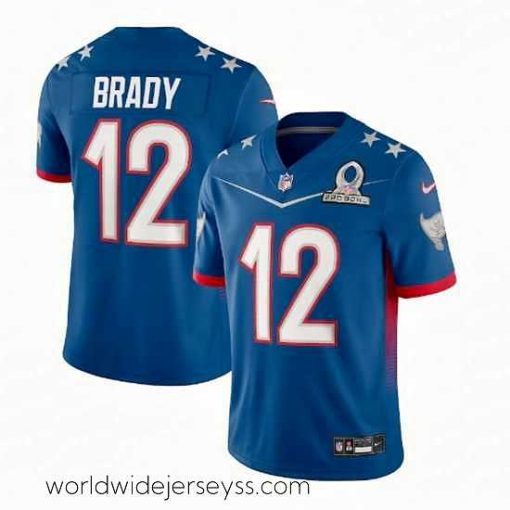Superbly made 2022 NFL Pro Bowl Tampa Bay Buccaneers #12 Tom Brady NFC Blue Jersey