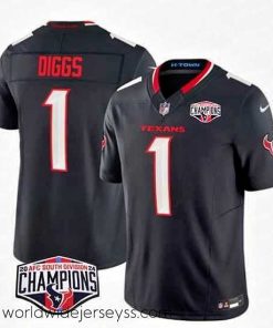 Marvelously styled Houston Texans 1 Stefon Diggs Navy F.U.S.E  2024 AFC South Division Champions Vapor Limited Stitched Football Jersey
