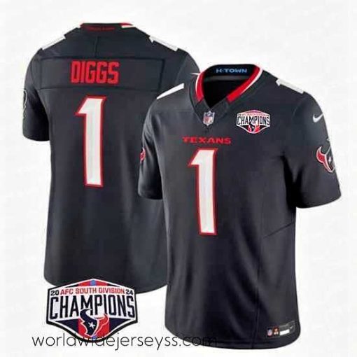 Marvelously styled Houston Texans 1 Stefon Diggs Navy F.U.S.E  2024 AFC South Division Champions Vapor Limited Stitched Football Jersey