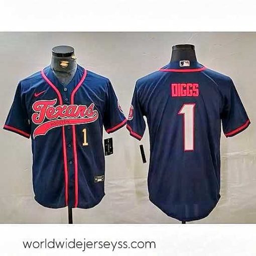 Exceptionally fashioned Houston Texans 1 Stefon Diggs Navy With Patch Cool Base Stitched Baseball Jersey 1