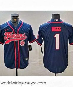 Superbly made Houston Texans 1 Stefon Diggs Navy With Patch Cool Base Stitched Baseball Jersey 2