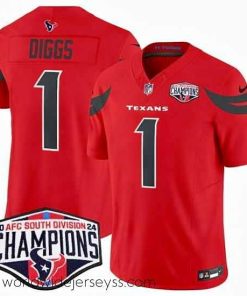 Superbly made Houston Texans 1 Stefon Diggs Red F.U.S.E  2024 AFC South Division Champions Vapor Limited Stitched Football Jersey