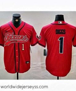 Marvelously styled Houston Texans 1 Stefon Diggs Red With Patch Cool Base Stitched Baseball Jersey 1