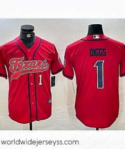 Superbly made Houston Texans 1 Stefon Diggs Red With Patch Cool Base Stitched Baseball Jersey 2