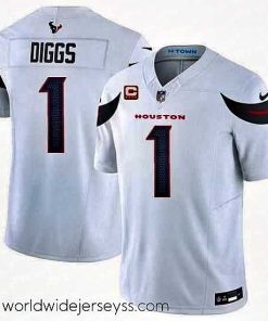 Exquisitely designed Houston Texans 1 Stefon Diggs White 2024 Vapor F.U.S.E  With 4 Star C Patch Limited Stitched Jersey