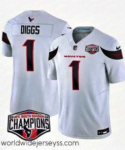 Exceptionally fashioned Houston Texans 1 Stefon Diggs White F.U.S.E  2024 AFC South Division Champions Vapor Limited Stitched Football Jersey