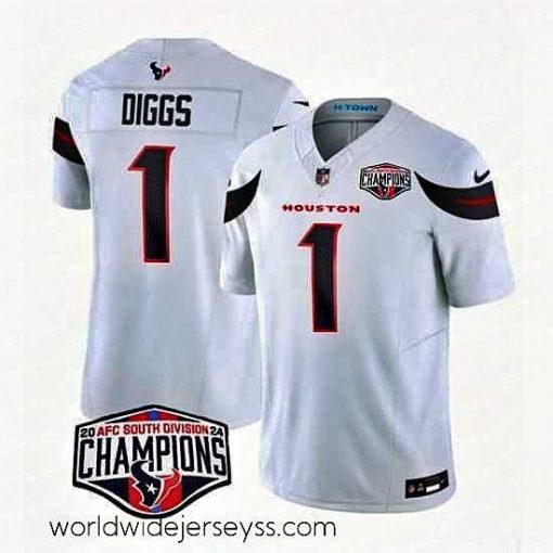 Exceptionally fashioned Houston Texans 1 Stefon Diggs White F.U.S.E  2024 AFC South Division Champions Vapor Limited Stitched Football Jersey