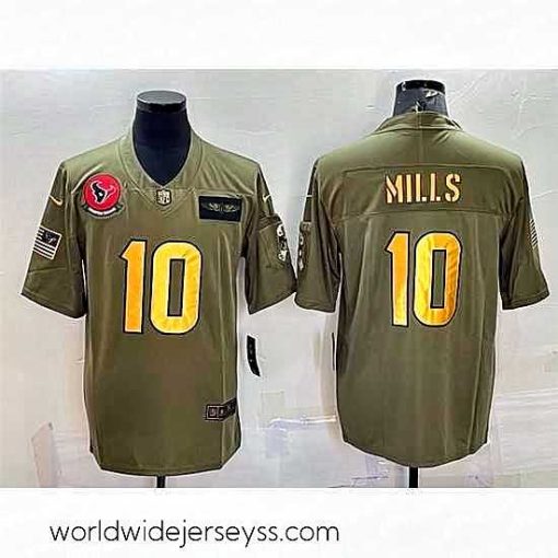 Exceptionally fashioned Houston Texans 10 Davis Mills Olive Gold Salute To Service Limited Stitched Jersey