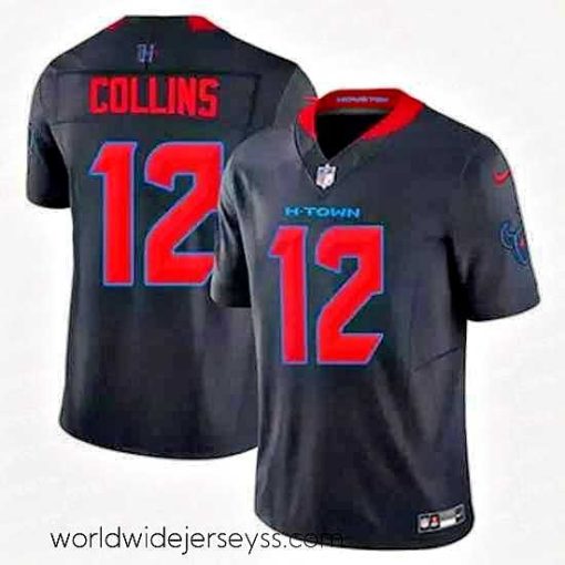 Exquisitely designed Houston Texans 12 Nico Collins Navy 2024 2nd Alternate F.U.S.E Vapor Stitched Jersey