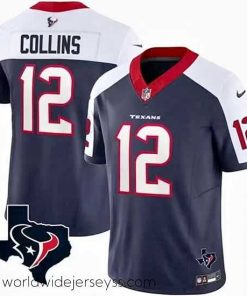 Marvelously styled Houston Texans 12 Nico Collins White Navy 2023 F.U.S.E  Vapor Untouchable Limited Stitched Football Jersey