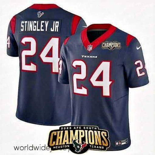 Superbly made Houston Texans 24 Derek Stingley Jr  Navy 2023 F.U.S.E  AFC South Champions Patch Vapor Untouchable Limited Stitched Football Jersey