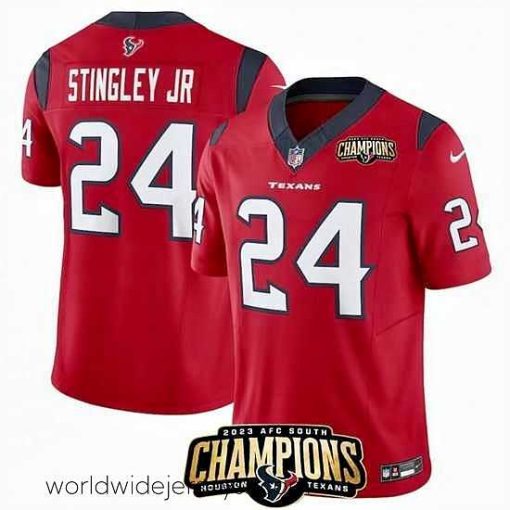 Marvelously styled Houston Texans 24 Derek Stingley Jr  Red 2023 F.U.S.E  AFC South Champions Patch Vapor Untouchable Limited Stitched Football Jersey