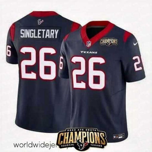 Finely crafted Houston Texans 26 Devin Singletary Navy 2023 F.U.S.E  AFC South Champions Patch Vapor Untouchable Limited Stitched Football Jersey