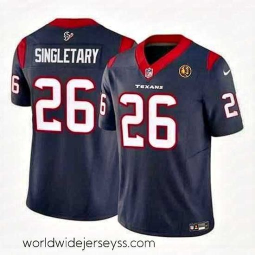 Exquisitely designed Houston Texans 26 Devin Singletary Navy 2023 F.U.S.E  With John Madden Patch Vapor Limited Stitched Football Jersey