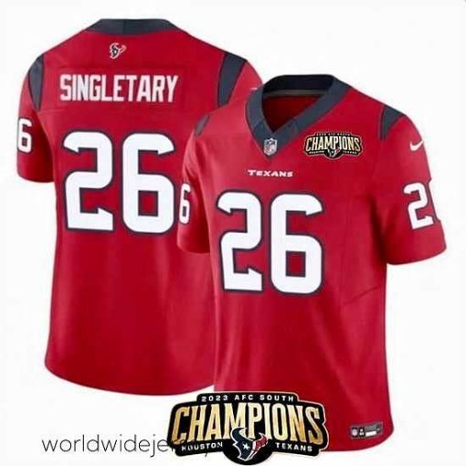 Finely crafted Houston Texans 26 Devin Singletary Red 2023 F.U.S.E  AFC South Champions Patch Vapor Untouchable Limited Stitched Football Jersey