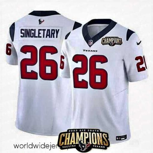 Finely crafted Houston Texans 26 Devin Singletary White 2023 F.U.S.E  AFC South Champions Patch Vapor Untouchable Limited Stitched Football Jersey