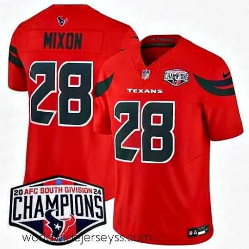 Superbly made Houston Texans 28 Joe Mixon Red F.U.S.E  2024 AFC South Division Champions Vapor Limited Stitched Football Jersey