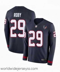 Exquisitely designed Houston Texans 29 Bradley Roby Limited Navy Blue Therma Long Sleeve Football Jersey