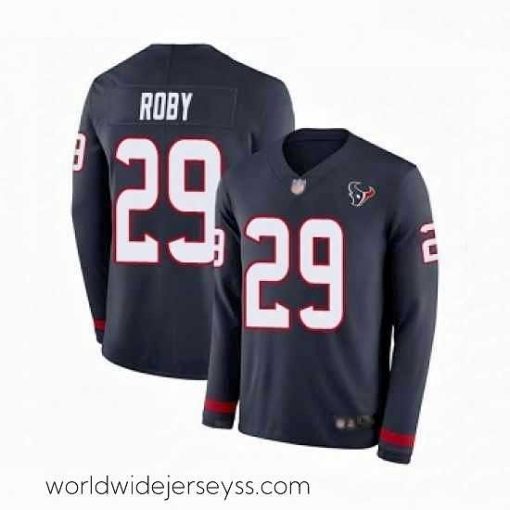 Exquisitely designed Houston Texans 29 Bradley Roby Limited Navy Blue Therma Long Sleeve Football Jersey