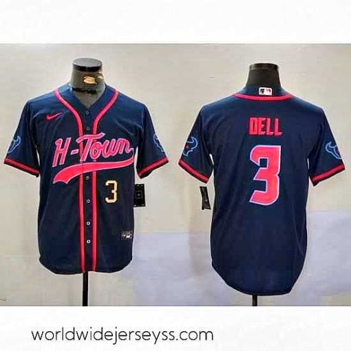 Finely crafted Houston Texans 3 Tank Dell Navy With Patch Cool Base Stitched Baseball Jersey 1