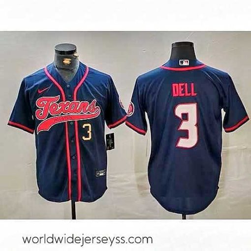 Exquisitely designed Houston Texans 3 Tank Dell Navy With Patch Cool Base Stitched Baseball Jersey 2