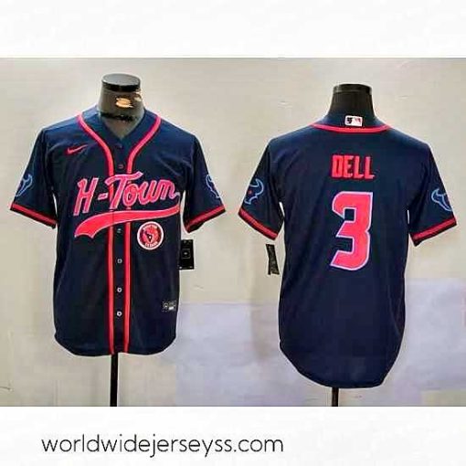 Exceptionally fashioned Houston Texans 3 Tank Dell Navy With Patch Cool Base Stitched Baseball Jersey 2