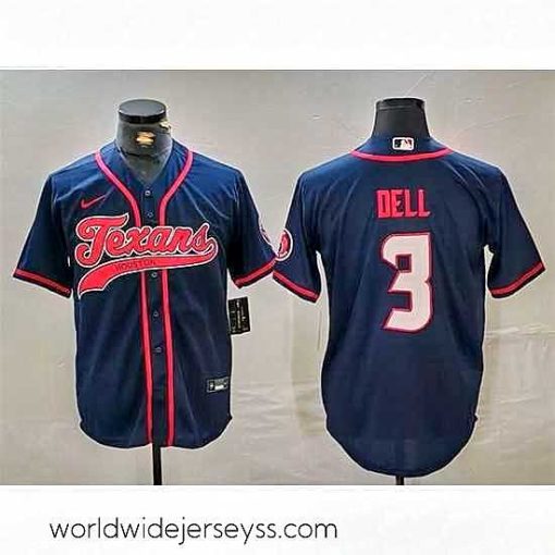 Finely crafted Houston Texans 3 Tank Dell Navy With Patch Cool Base Stitched Baseball Jersey
