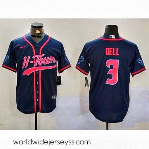 Exquisitely designed Houston Texans 3 Tank Dell Navy With Patch Cool Base Stitched Baseball Jersey