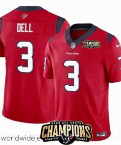 Exquisitely designed Houston Texans 3 Tank Dell Red 2023 F.U.S.E  AFC South Champions Patch Vapor Untouchable Limited Stitched Football Jersey