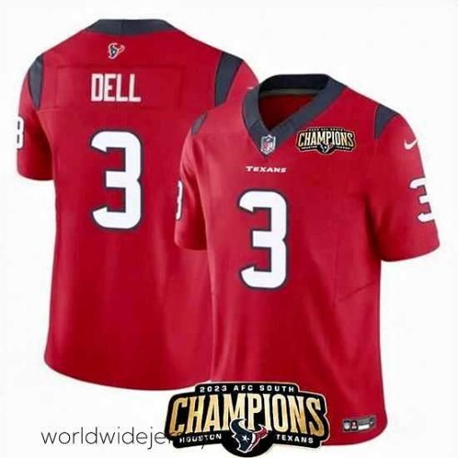 Exquisitely designed Houston Texans 3 Tank Dell Red 2023 F.U.S.E  AFC South Champions Patch Vapor Untouchable Limited Stitched Football Jersey