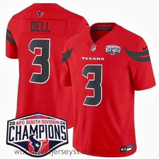 Finely crafted Houston Texans 3 Tank Dell Red F.U.S.E  2024 AFC South Division Champions Vapor Limited Stitched Football Jersey