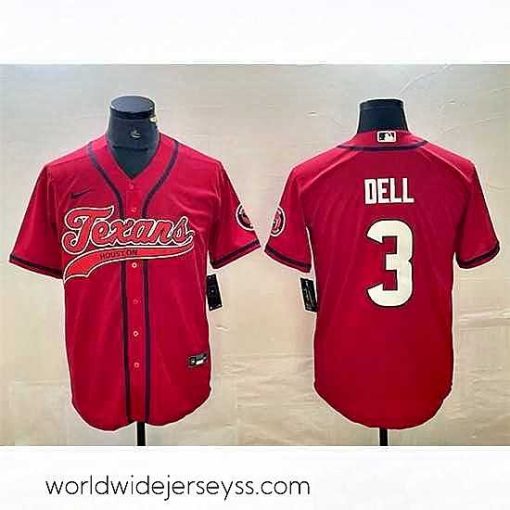 Marvelously styled Houston Texans 3 Tank Dell Red With Patch Cool Base Stitched Baseball Jersey