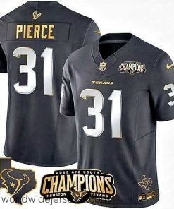 Exceptionally fashioned Houston Texans 31 Dameon Pierce Black Golden 2023 F.U.S.E  With AFC South Champions Patch And Team Logo Patch Limited Stitched Football Jersey