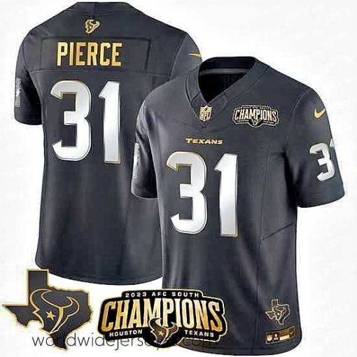Exceptionally fashioned Houston Texans 31 Dameon Pierce Black Golden 2023 F.U.S.E  With AFC South Champions Patch And Team Logo Patch Limited Stitched Football Jersey