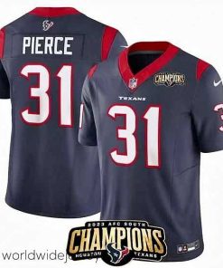 Exceptionally fashioned Houston Texans 31 Dameon Pierce Navy 2023 F.U.S.E  AFC South Champions Patch Vapor Untouchable Limited Stitched Football Jersey