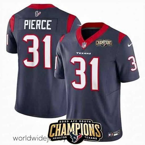 Exceptionally fashioned Houston Texans 31 Dameon Pierce Navy 2023 F.U.S.E  AFC South Champions Patch Vapor Untouchable Limited Stitched Football Jersey