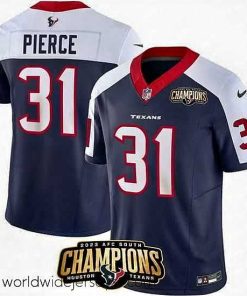 Superbly made Houston Texans 31 Dameon Pierce Navy White 2023 F.U.S.E  AFC South Champions Patch Limited Stitched Football Jersey