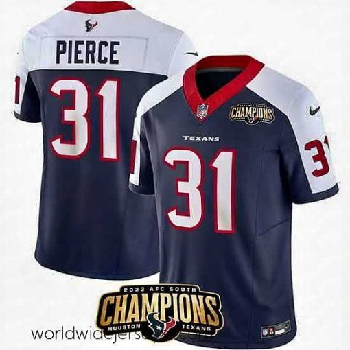 Superbly made Houston Texans 31 Dameon Pierce Navy White 2023 F.U.S.E  AFC South Champions Patch Limited Stitched Football Jersey