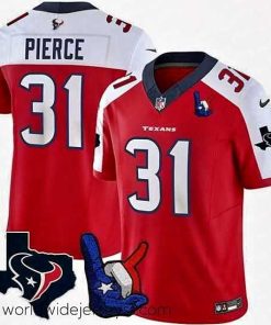 Exquisitely designed Houston Texans 31 Dameon Pierce Red White 2023 F.U.S.E  With Hand Sign Throwing Up The H Patch Vapor Untouchable Limited Stitched Football Jersey
